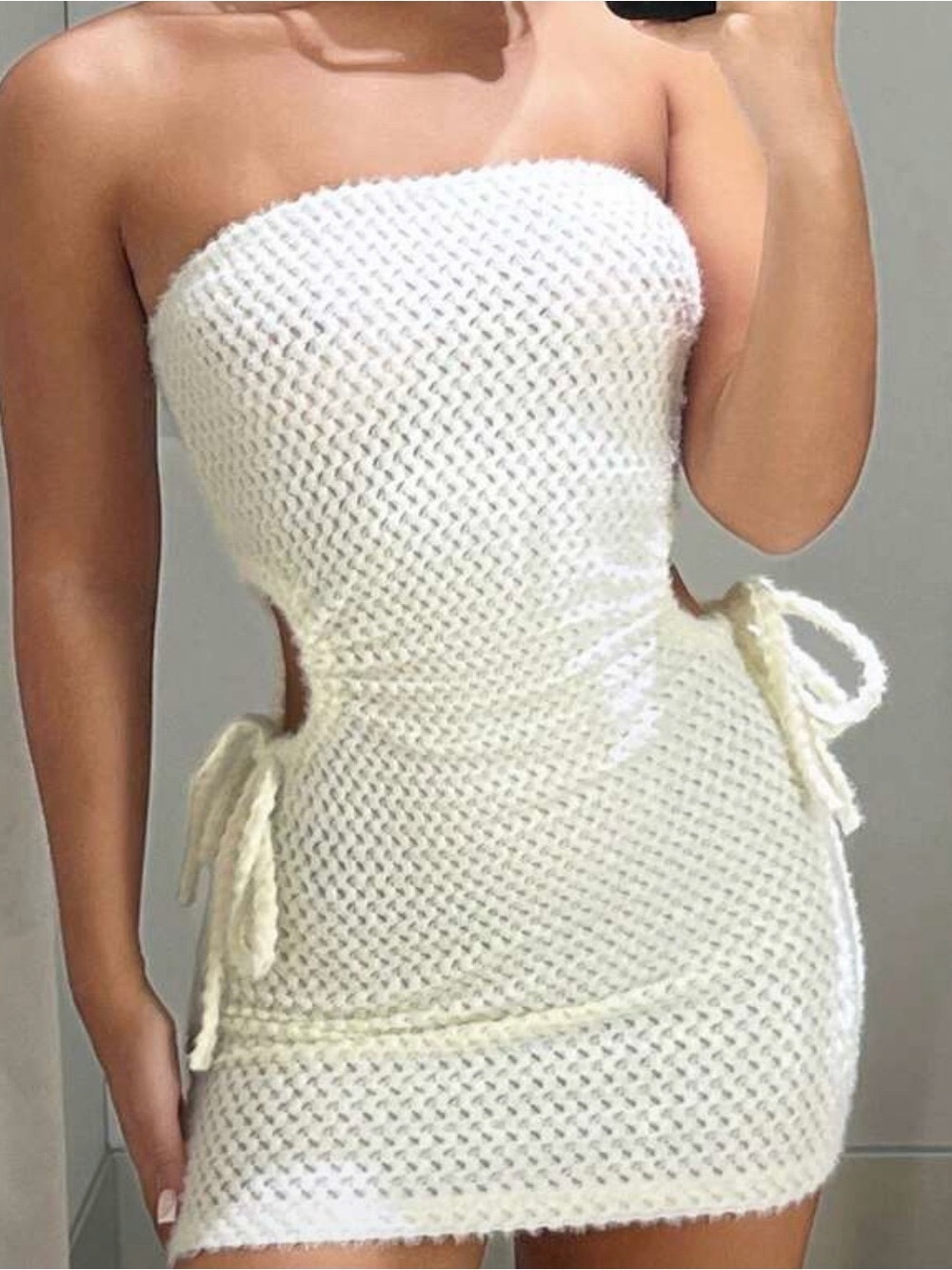 White Strapless Knit Mini Dress